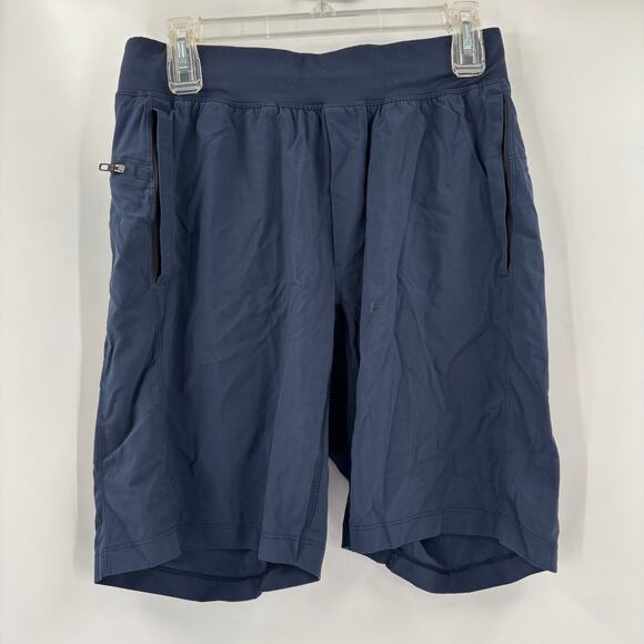 Lululemon Medium Navy Blue Drawstring Stretch Waist Workout Shorts - Picture 4 of 5